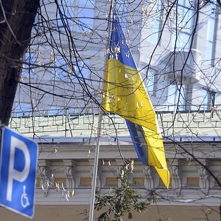 В Киеве дворник сделал мешок для мусора из флага Украины